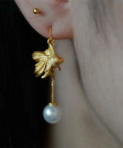 Fine Gold Steling Silver Overgild Pearl Goldfish Drop Earrings