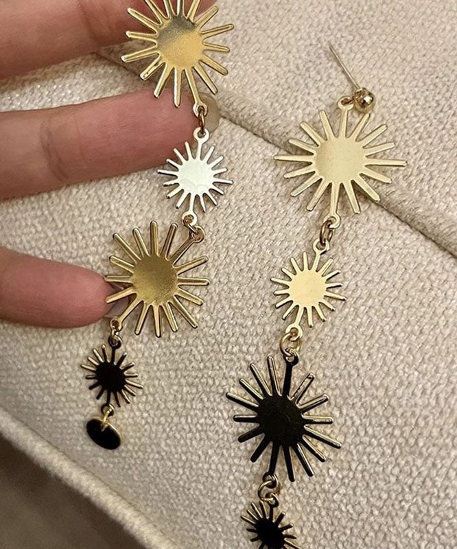 Fine Gold Stergild Silver Alloy Sunflower Tassel Drop Earrings