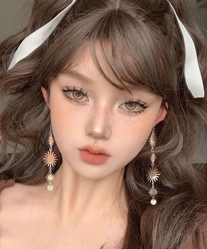 Fine Gold Stergild Silver Alloy Sunflower Tassel Drop Earrings