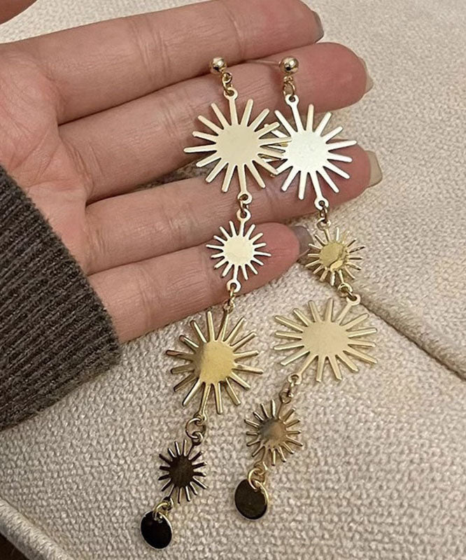 Fine Gold Stergild Silver Alloy Sunflower Tassel Drop Earrings