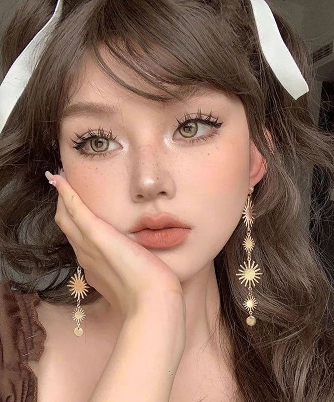 Fine Gold Stergild Silver Alloy Sunflower Tassel Drop Earrings