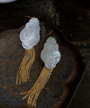 Fine Gold Sterling Silver Overgild Shell Magpie Tassel Drop Earrings