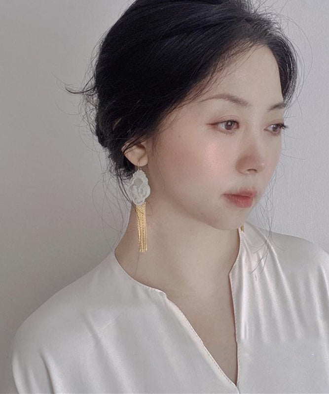Fine Gold Sterling Silver Overgild Shell Magpie Tassel Drop Earrings
