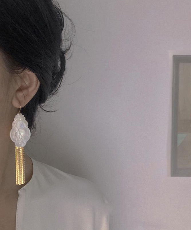 Fine Gold Sterling Silver Overgild Shell Magpie Tassel Drop Earrings