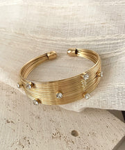 Fine Gold Sterling Silver Overgild Zircon Cross Sect Cuff