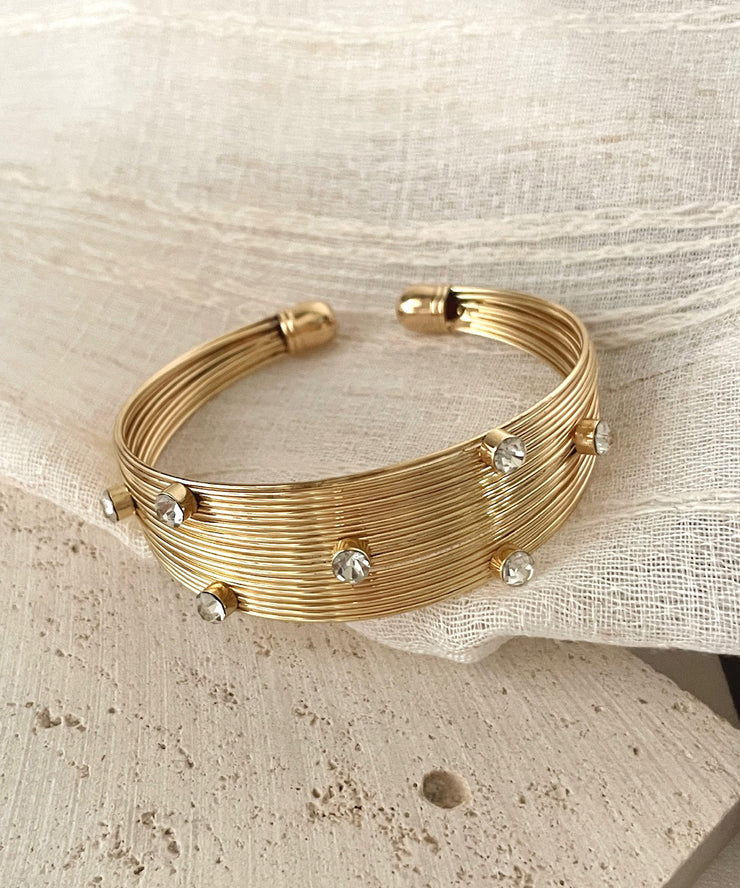 Fine Gold Sterling Silver Overgild Zircon Cross Sect Cuff