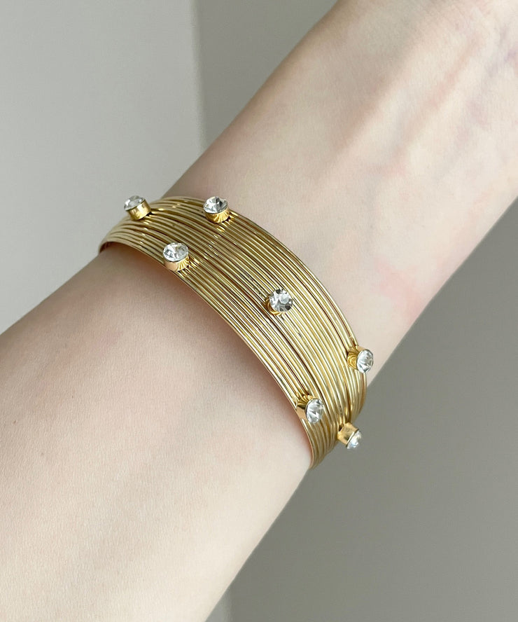 Fine Gold Sterling Silver Overgild Zircon Cross Sect Cuff