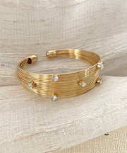 Fine Gold Sterling Silver Overgild Zircon Cross Sect Cuff