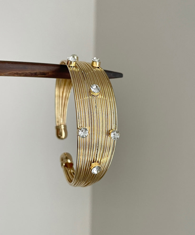 Fine Gold Sterling Silver Overgild Zircon Cross Sect Cuff