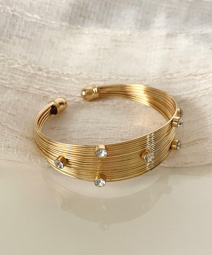 Fine Gold Sterling Silver Overgild Zircon Cross Sect Cuff