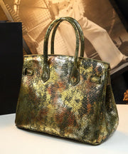 Fine Golden Serpentine Jacquard Leather Tote Handbag