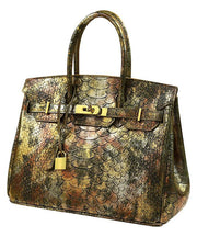 Fine Golden Serpentine Jacquard Leather Tote Handbag