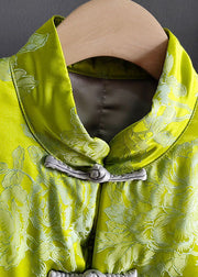 Fine Green Silk Jacquard Chinese Button Fine Cotton Filled Coats Winter