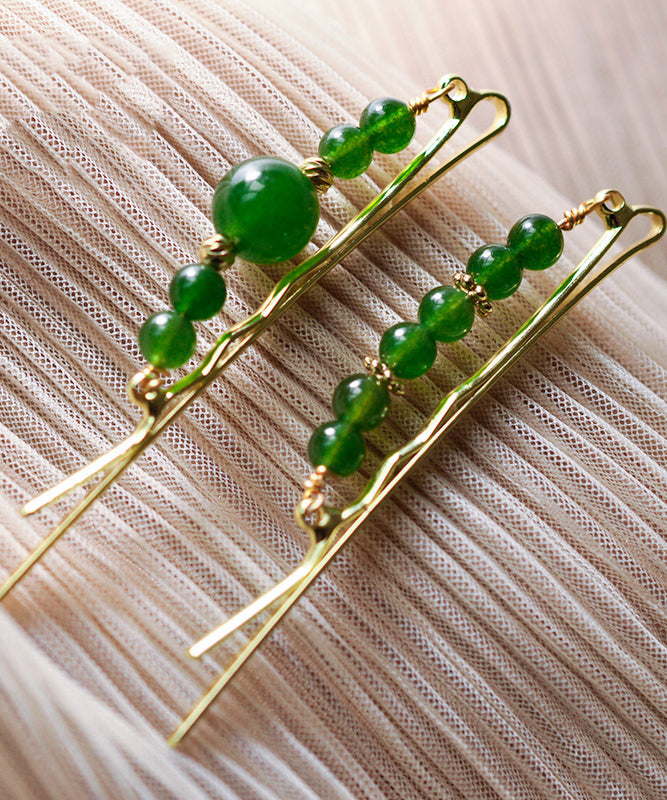 Fine Green Sterling Silver Alloy Chalcedony Hairpin
