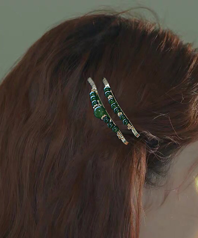 Fine Green Sterling Silver Alloy Chalcedony Hairpin