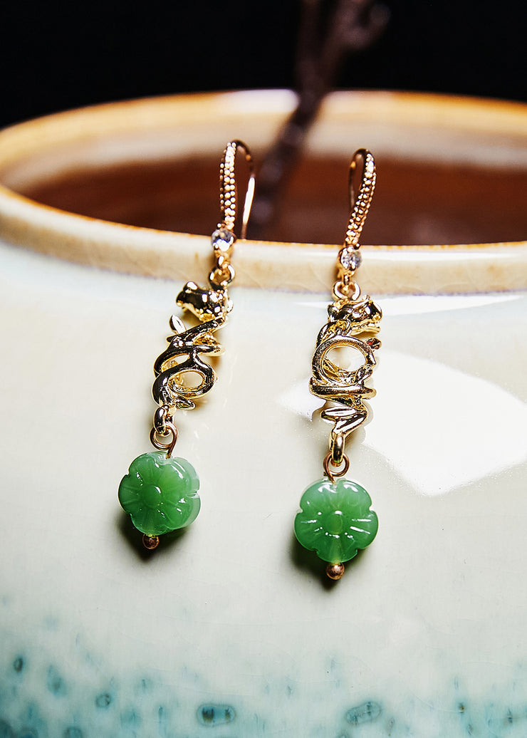 Fine Green Sunflower Jade Gilding Drop Earrings