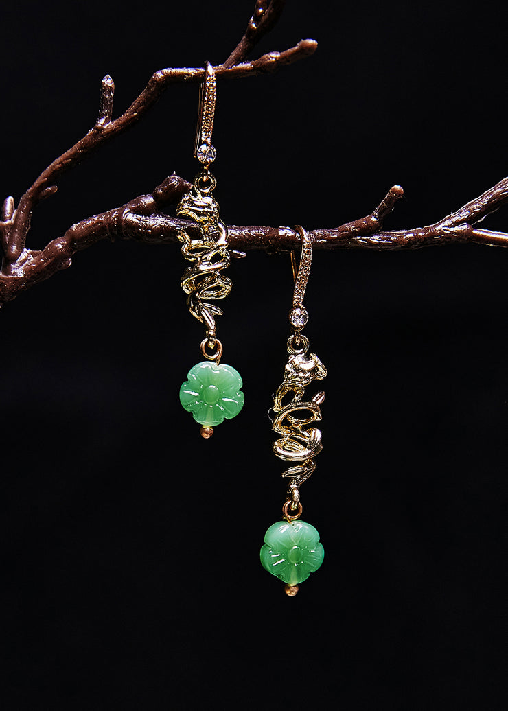 Fine Green Sunflower Jade Gilding Drop Earrings