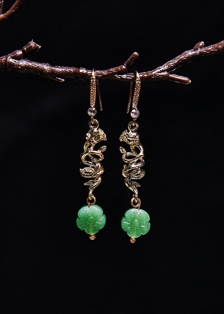Fine Green Sunflower Jade Gilding Drop Earrings