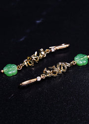 Fine Green Sunflower Jade Gilding Drop Earrings