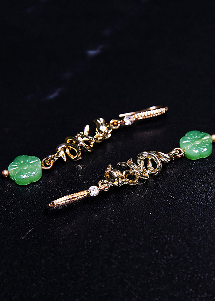 Fine Green Sunflower Jade Gilding Drop Earrings