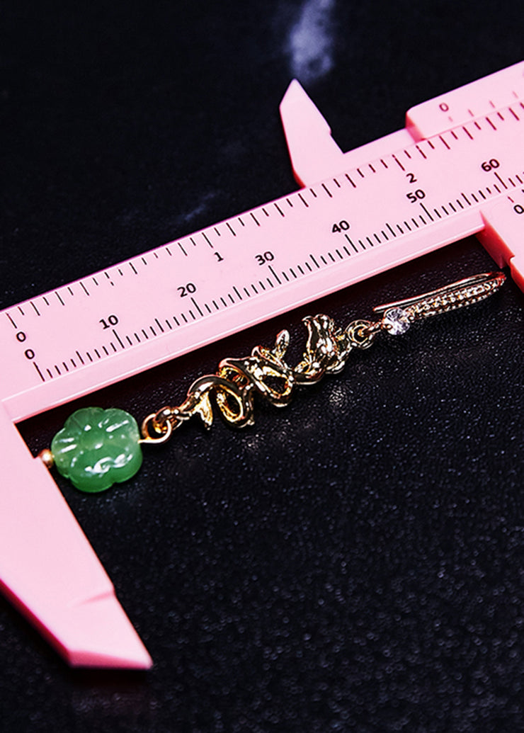 Fine Green Sunflower Jade Gilding Drop Earrings