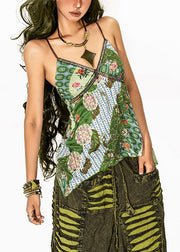 Fine Green V Neck Print Patchwork Vest Summer