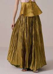 Fine Green Wrinkled Wear On Both Sides Cotton Exra Large Hem Skirts Summer