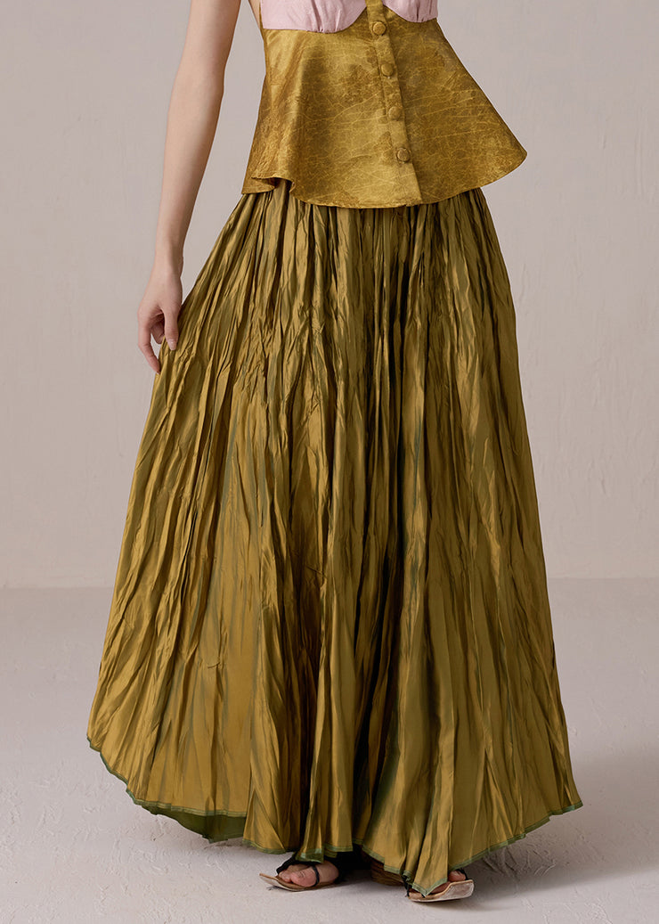 Fine Green Wrinkled Wear On Both Sides Cotton Exra Large Hem Skirts Summer