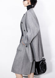 Fine Grey Button Coat And High?Waist Crop Pants Woolen Two Pieces Set Fall