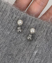 Fine Grey Sterling Silver Pearl Stud Earrings
