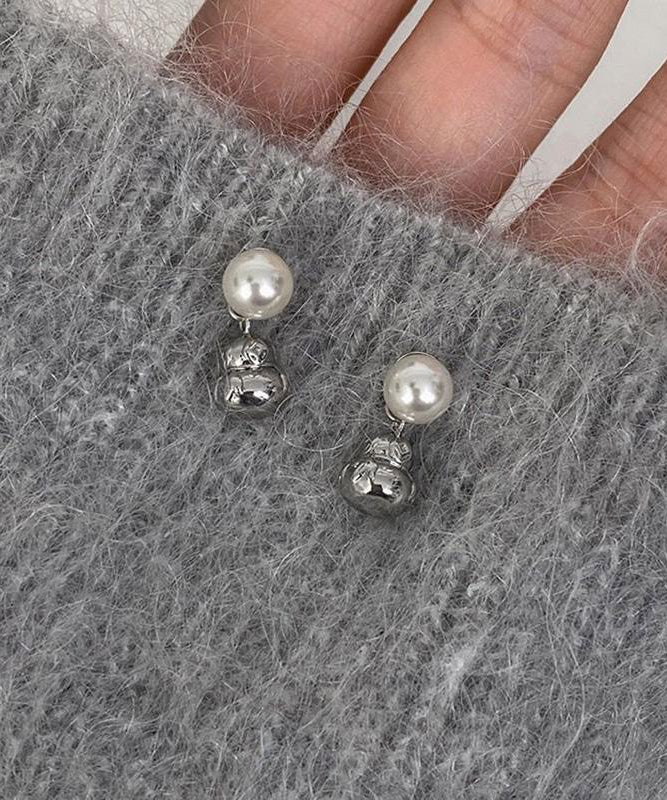 Fine Grey Sterling Silver Pearl Stud Earrings