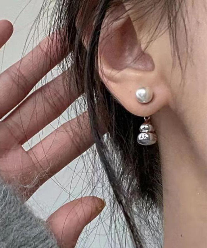 Fine Grey Sterling Silver Pearl Stud Earrings