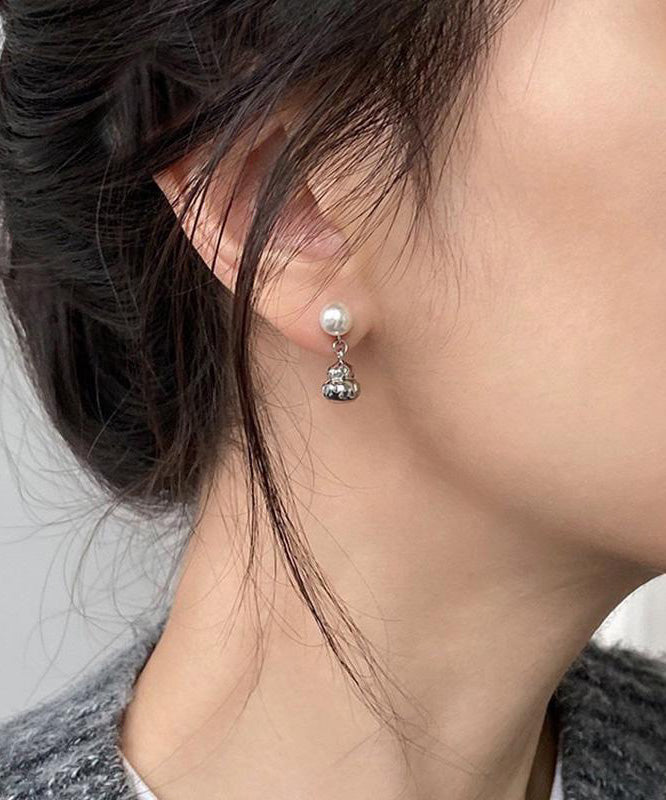 Fine Grey Sterling Silver Pearl Stud Earrings