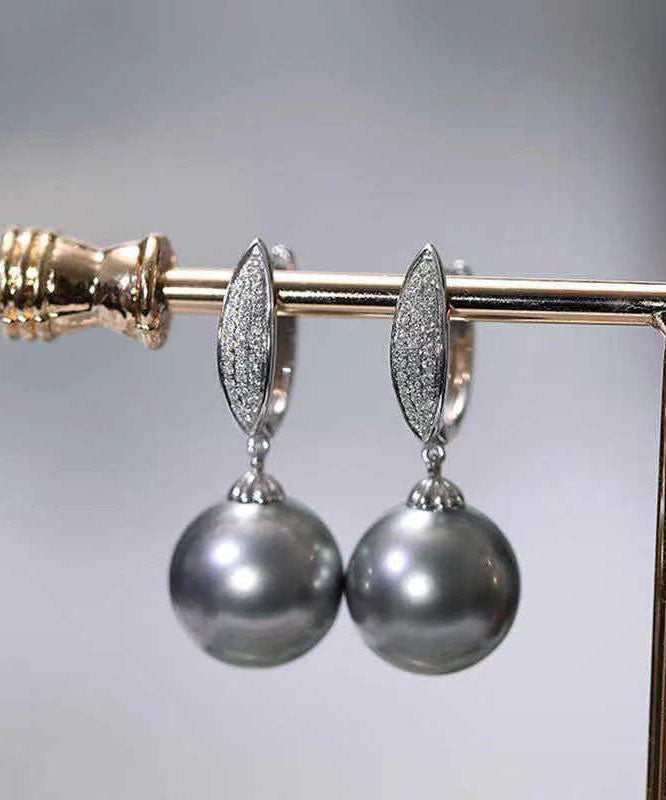 Fine Grey Sterling Silver Zircon Pearl Drop Earrings
