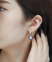 Fine Grey Sterling Silver Zircon Pearl Drop Earrings