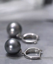 Fine Grey Sterling Silver Zircon Pearl Drop Earrings