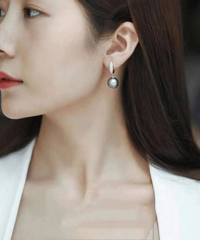 Fine Grey Sterling Silver Zircon Pearl Drop Earrings