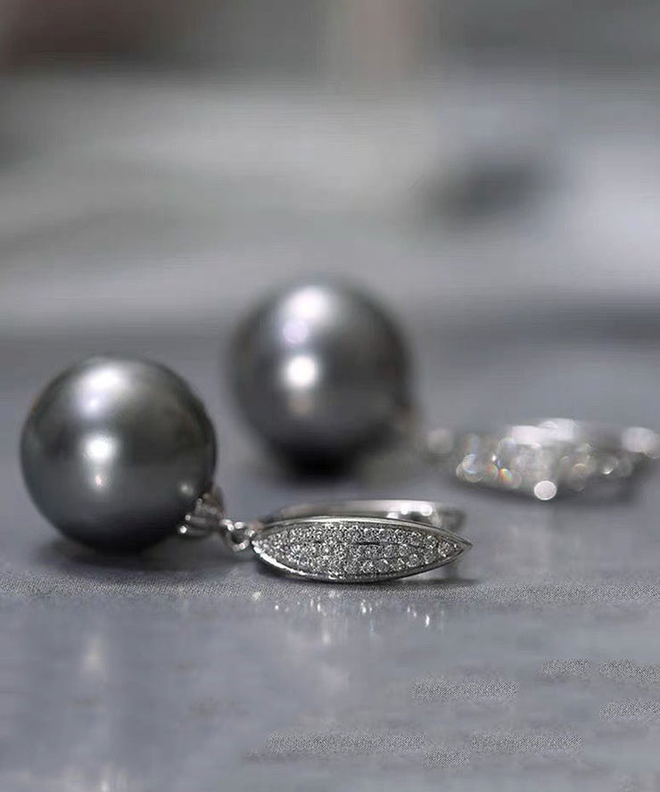 Fine Grey Sterling Silver Zircon Pearl Drop Earrings