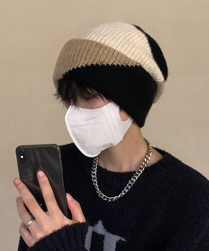 Fine Khaki Patchwork Cozy Warm Men Knit Bonnie Hat
