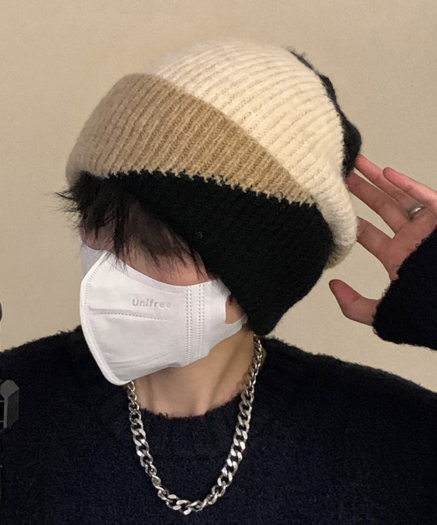 Fine Khaki Patchwork Cozy Warm Men Knit Bonnie Hat