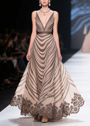 Fine Khaki Striped Exra Large Hem Chiffon Party Dress Summer