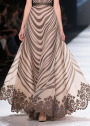 Fine Khaki Striped Exra Large Hem Chiffon Party Dress Summer
