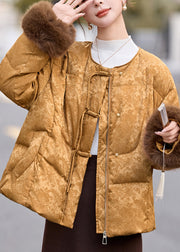 Fine Khaki Tasseled Jacquard Duck Down Puffers Jackets Winter