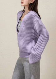 Fine Lavender V Neck Striped Knit Sweater Fall