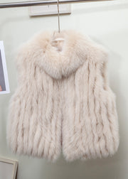 Fine Light Blue Stand Collar Solid Leather And Fur Waistcoat Sleeveless