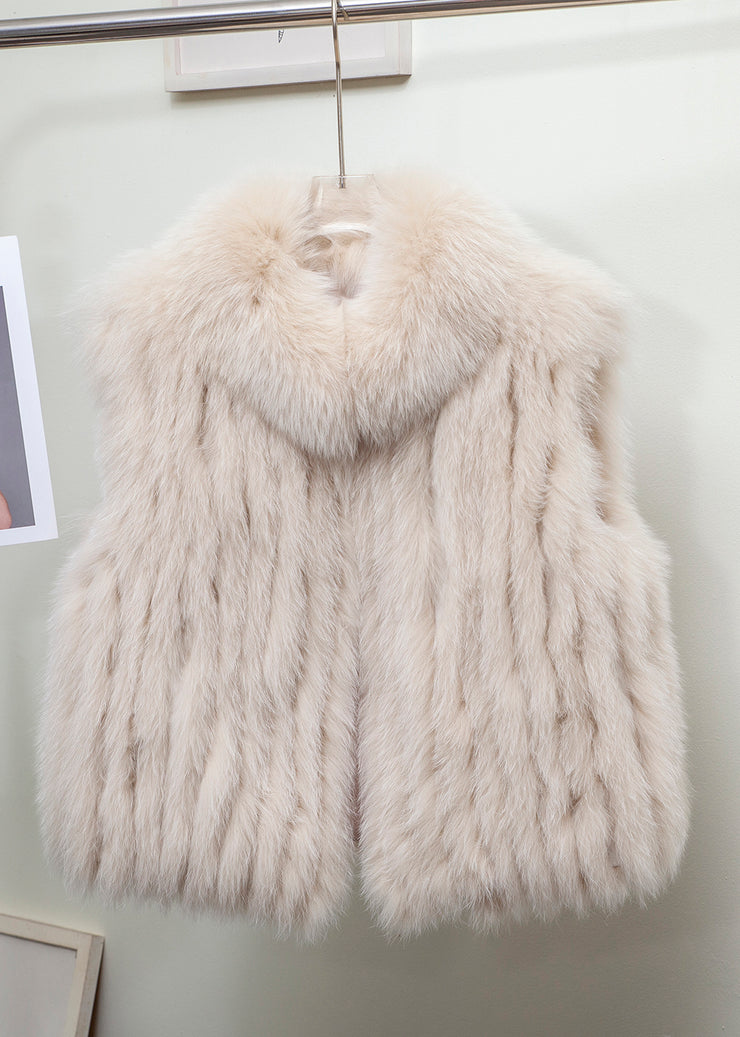 Fine Light Blue Stand Collar Solid Leather And Fur Waistcoat Sleeveless