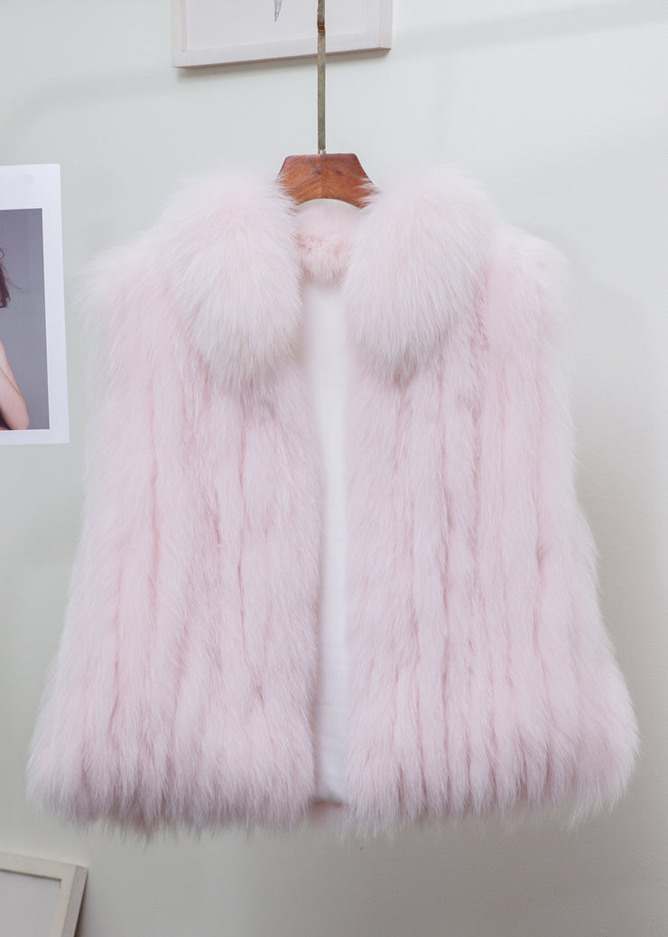 Fine Light Blue Stand Collar Solid Leather And Fur Waistcoat Sleeveless