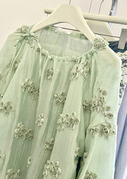 Fine Light Green O-Neck Floral Solid Top Fall