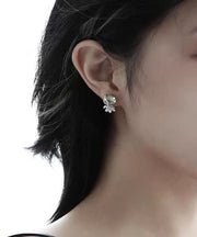 Fine Light Green Sterling Silver Zircon Ice Flower Stud Earrings