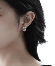 Fine Light Green Sterling Silver Zircon Ice Flower Stud Earrings